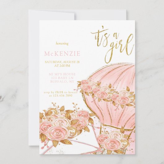 Invitation Fête de naissance de fille avec ballon floral Pink (Devant)