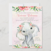 Invitation Fête de naissance de fille éléphant floral (Devant)