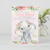 Invitation Fête de naissance de fille éléphant floral (Debout devant)