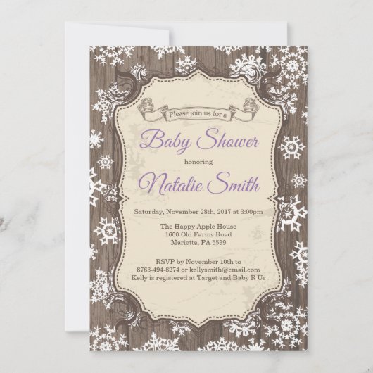 Invitation Fête de naissance de fille flocon de neige d'hiver (Devant)