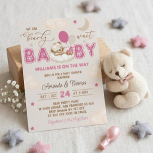 Invitation Fête de naissance de fille ourson rose prépa