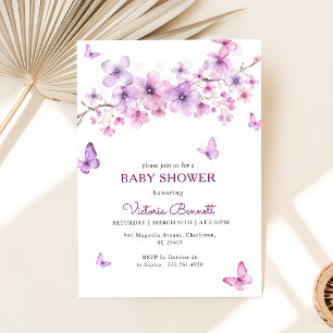 Invitation Fête de naissance de fille Papillon Floral Rose La