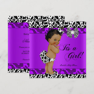 Invitation Fête de naissance de fille vache léopard violet Et