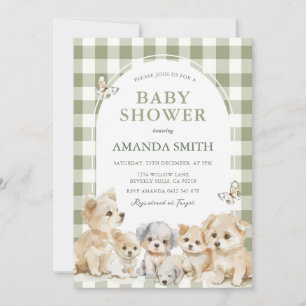 Invitation Fête de naissance de garçon de chiot vert sauge