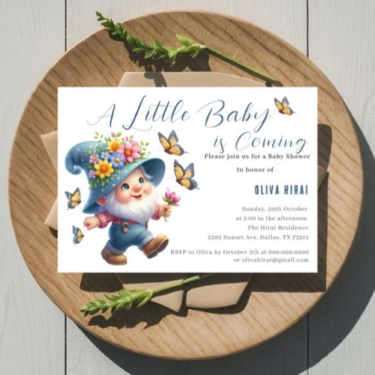 Invitation Fête de Naissance de Gnome Mignon avec Papillon