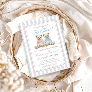 Invitation Fête de naissance de jolis oursons jumeaux Grandmi
