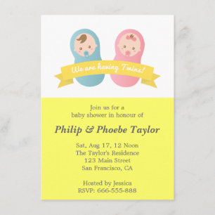 Invitation Fête de Naissance de Jumeaux - Bébé Garçon et Fill