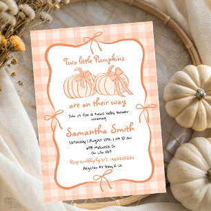 Invitation Fête de naissance de jumeaux citrouille dessinée à