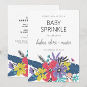 Invitation Fête de naissance de jumeaux garçon Fleurs Boho Mo (Devant / Derrière)