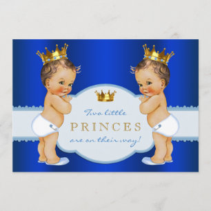 Invitation Fête de naissance de jumeaux garçon Prince Bleu Ro