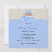 Invitation Fête de naissance de jumeaux garçon Stork Gingham (Dos)
