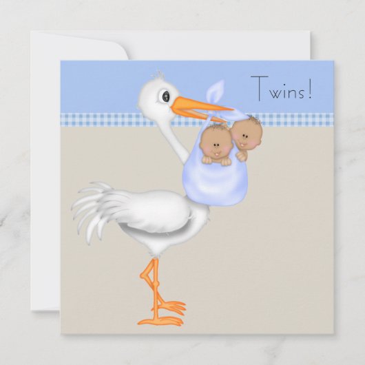Invitation Fête de naissance de jumeaux garçon Stork Gingham (Devant)
