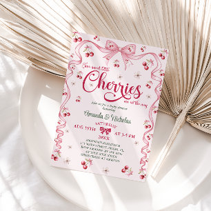 Invitation Fête de naissance de jumelles au nœud cerise 