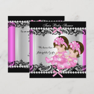 Invitation Fête de naissance de jumelles bébé fille Rose Chau