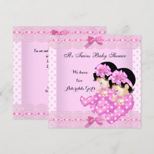 Invitation Fête de naissance de jumelles Fleurs roses pois