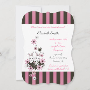 Invitation Fête de naissance de jumelles roses et noires avec