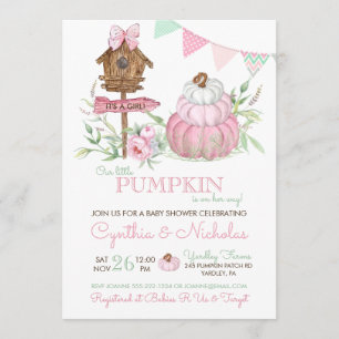 Invitation Fête de naissance de la fille de la citrouille ros