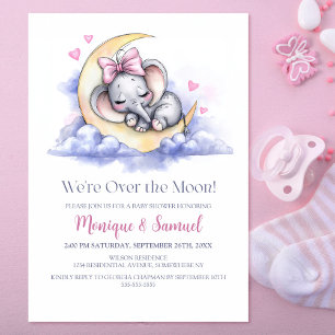 Invitation Fête de Naissance de la Fille Éléphant au-Dessus d