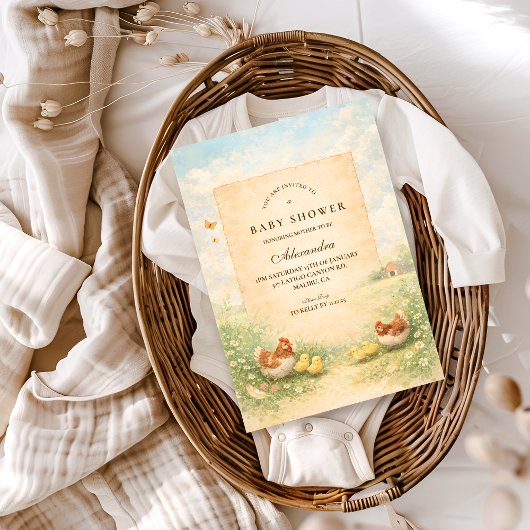 Invitation Fête de Naissance de la Poule et ses Poussins Rust