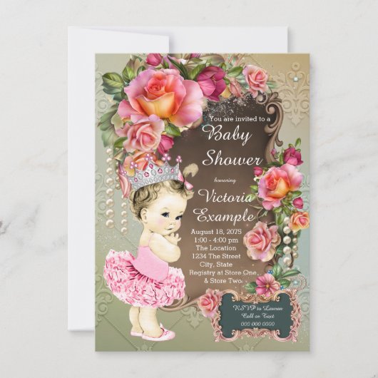 Invitation Fête de naissance de la princesse au tutu de perle (Devant)