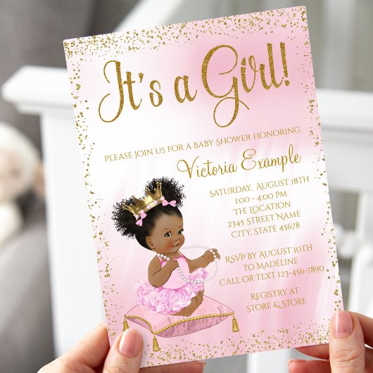 Invitation Fête de naissance de la princesse en or rose C'est