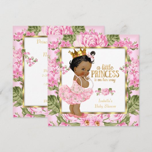 Invitation Fête de naissance de la princesse ethnique Rose fl (Devant / Derrière)