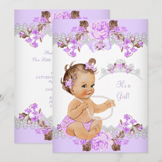 Invitation Fête de naissance de la princesse pour bébé fille (Devant / Derrière)