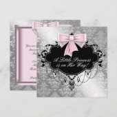 Invitation Fête de naissance de la princesse rose argentée (Devant / Derrière)