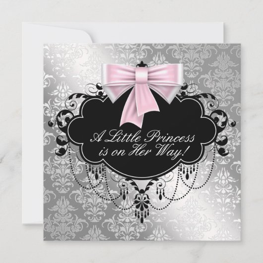 Invitation Fête de naissance de la princesse rose argentée (Devant)