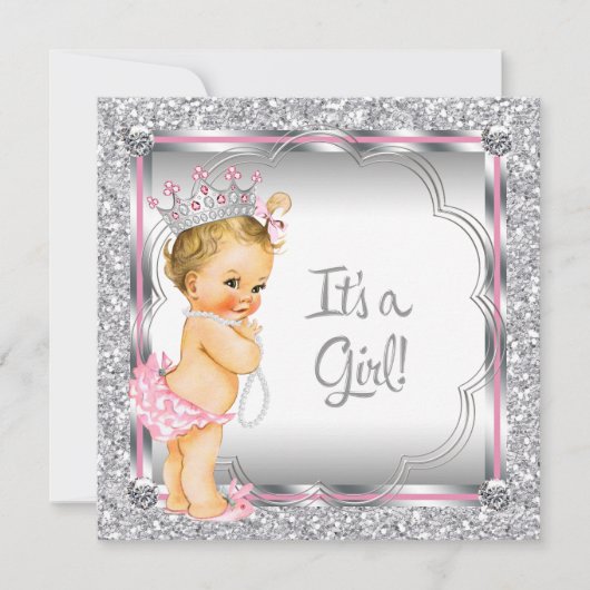 Invitation Fête de naissance de la princesse rose perle (Devant)