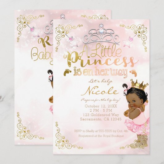 Invitation Fête de naissance de la princesse rose scintillant (Devant / Derrière)