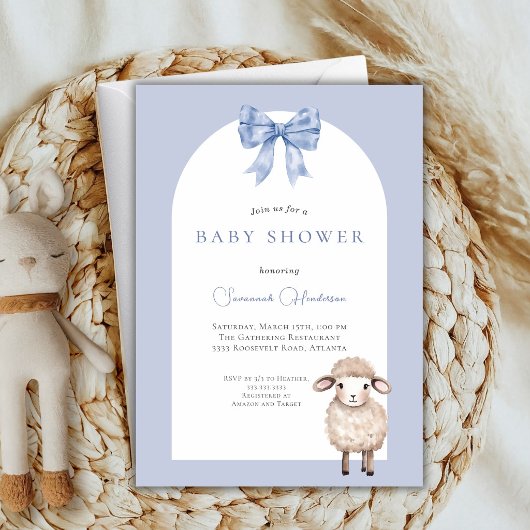 Invitation Fête de naissance de l'agneau d'animal à ruban ble