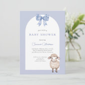 Invitation Fête de naissance de l'agneau d'animal à ruban ble (Debout devant)