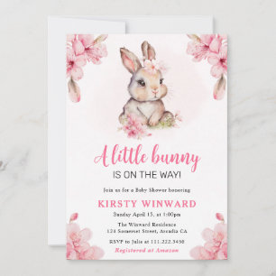 Invitation Fête de naissance de lapin à fleurs de cerisier à