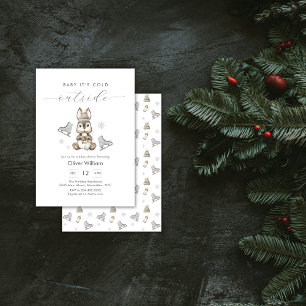 Invitation Fête de Naissance de Lapin de Bois d'Hiver sur Gla