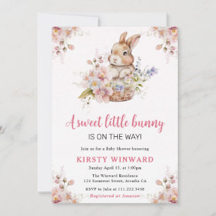 Invitation Fête de naissance de lapin de fleurs de printemps