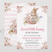 Invitation Fête de naissance de lapin de fleurs de printemps  (Devant / Derrière)