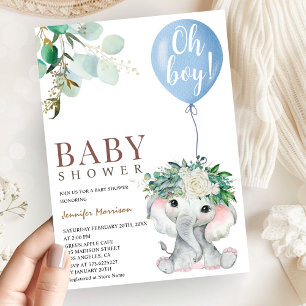 Invitation Fête de naissance de l'éléphant bleu garçon 