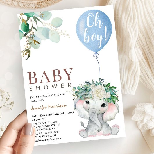 Invitation Fête de naissance de l'éléphant bleu garçon