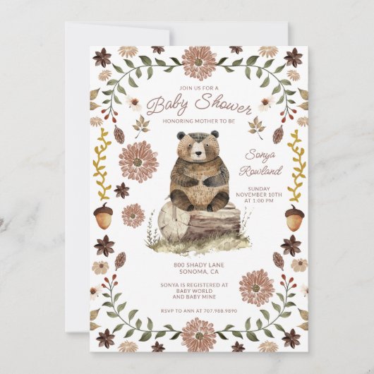 Invitation Fête de naissance de l'ours de la forêt fantaisist (Devant)
