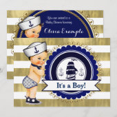 Invitation Fête de naissance de petit marin (Devant / Derrière)