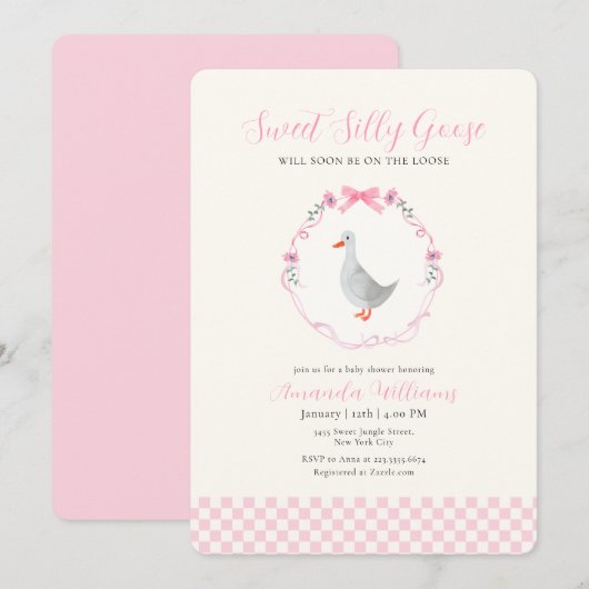 Invitation Fête de naissance de petite fille au gingham rose (Devant / Derrière)