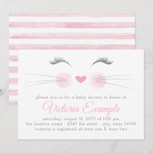 Invitation Fête de naissance de petite fille Chat Chaton (Devant / Derrière)