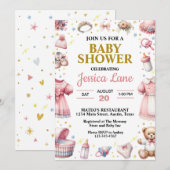 Invitation Fête de naissance de petite fille rose (Devant / Derrière)