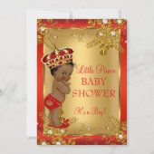 Invitation Fête de naissance de prince bébé rouge or afro-amé (Devant)