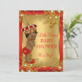 Invitation Fête de naissance de prince bébé rouge or afro-amé (Debout devant)