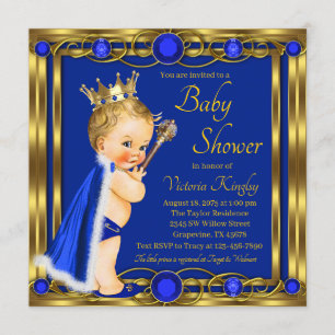 Invitation Fête de naissance de prince en bleu royal et or