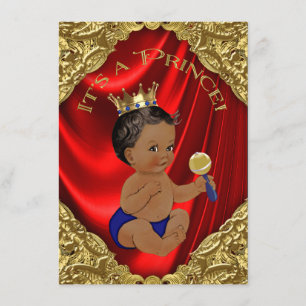 Invitation Fête de naissance de prince ethnique rouge bleu or