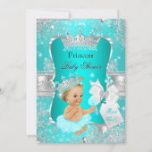 Invitation Fête de naissance de princesse bébé bleu sarcelle  (Devant)