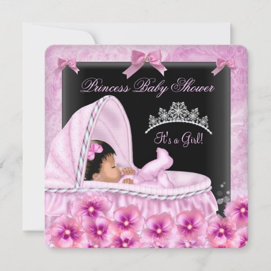 Invitation Fête de naissance de princesse bébé fille afro-amé (Devant)
